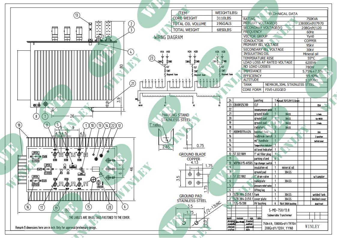 750kVA 3 Phase Underground Transformer 13.8kV to 208Y/120V ANSI/IEEE Standards For Commercial