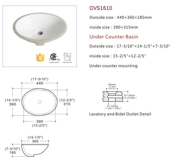 Oval Shape Undermount Bathroom Sink Fine Fireclay Construction One Piece Wash Basin