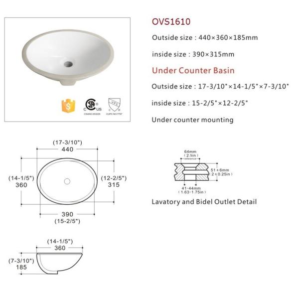 Раковина Bathroom Ovalyn Undermount американского стандарта 20 дюймов в белизне