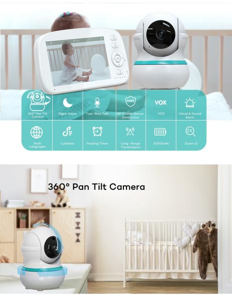 5 Inch Smart Baby Monitor with Pan-Tilt Night Vision and Two-Way Audio