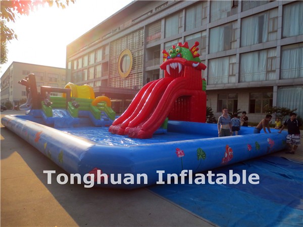 Inflatable Slide Waterslide Commercial Red Dragon Water Slide Kid Adult Large Size Water Game Onland with Slide Selected Pool