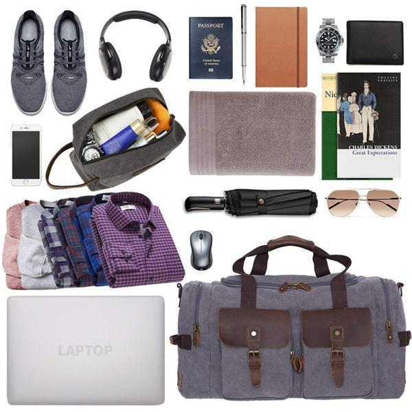 Canvas Leather Patchwork Garment Weekender Bag Large Capacity For Academic Travel