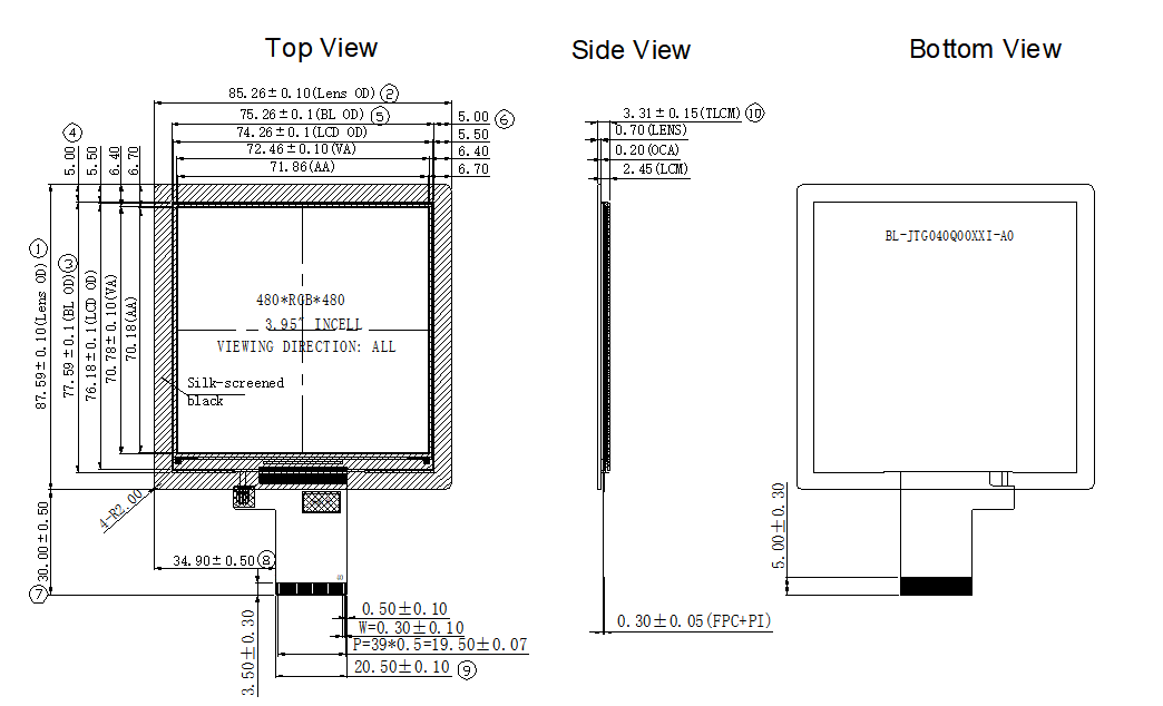 Incell Technology IPS PDA POS LCD Display 3.95 Inch 480x480 Resolution TFT LCD Panel