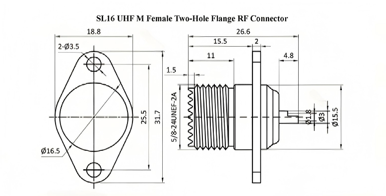 UHF Female RF Connector with Nickel-plated Brass Body and PTFE Insulator in Welded Type