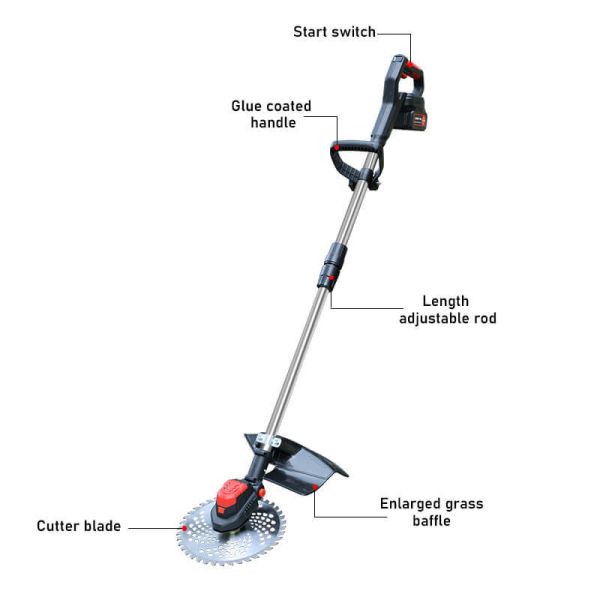 21V Lithium Brush Cutter Battery Powered — Cordless Grass Cutting Machines Grass Trimmer with Brushless Motor for Weed & Brush Clearing