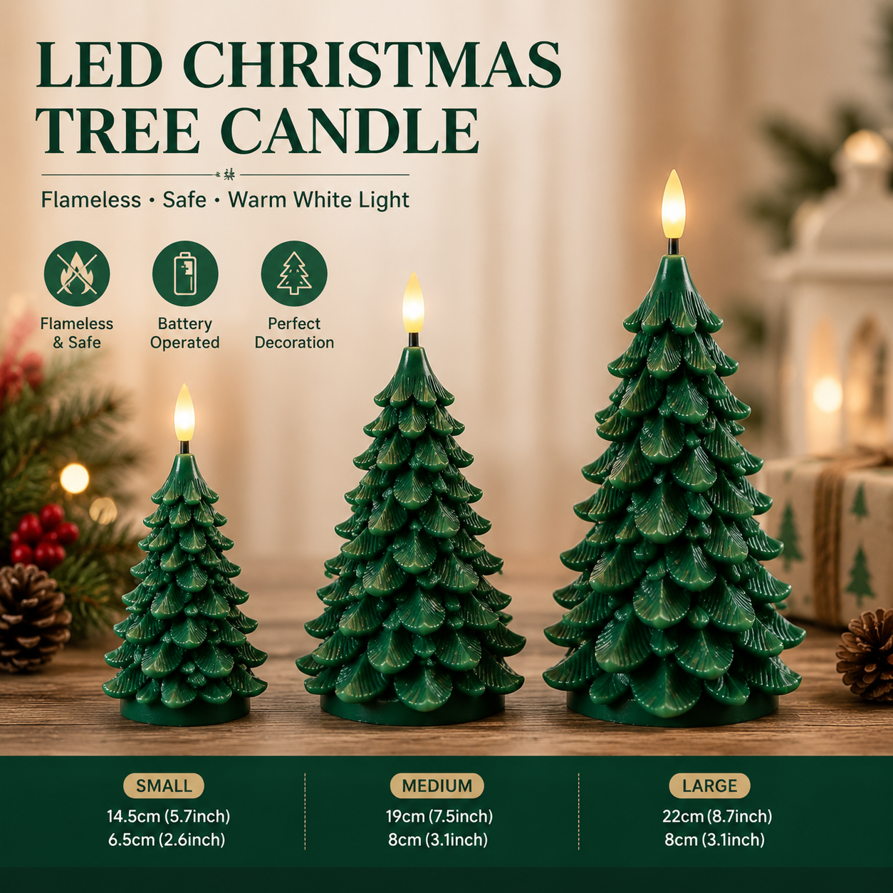 Christmas Tree Design LED Candle with Real Paraffin Wax and Timer Function for Festive Decoration