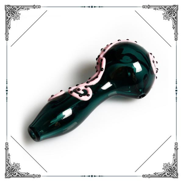 Pink Octopus Glass Smoking Pipe Hand Drawing Tobacco Spoon Pipe Length 4 Inches