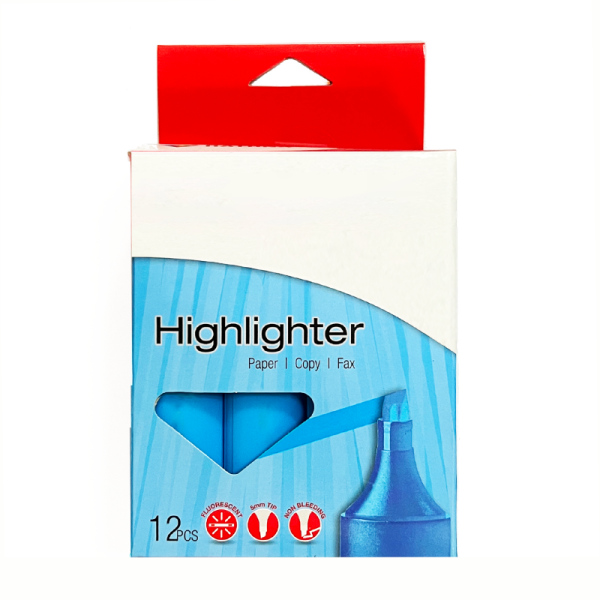 Best Price 12PCS Blue School And Office Fluorescent Ink Color Box Set Marker Chisel Fiber Tip Highlighter