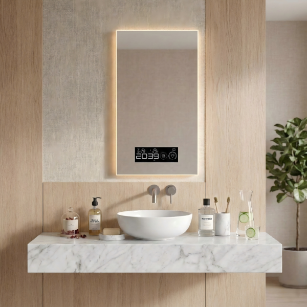 Kingstin Smart LED Bathroom Mirror Frameless Wall Mounted Backlit Dimmable Anti-Fog Digital Display