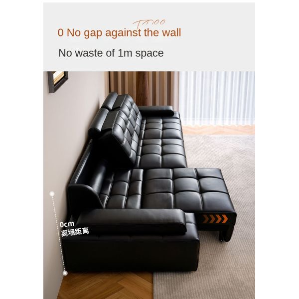 Modern Genuine Leather Straight Sofa Bed Multi-Functional Extendable Recliner Sectional Electric Living Room Villa