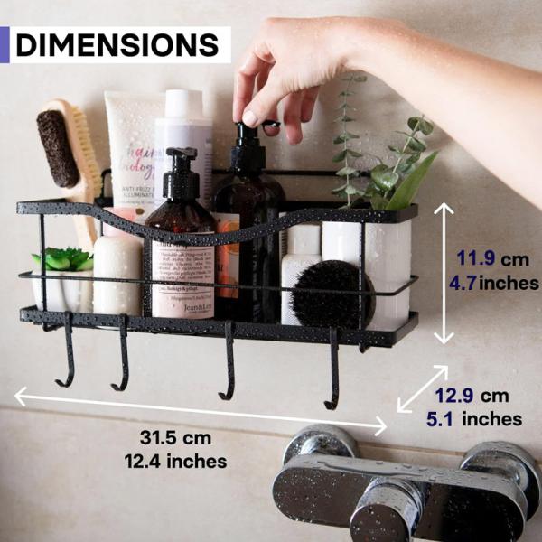 Scratch Resistant Stainless Steel Multifunctional Hooks Adhesive Shower Organizer for Kitchen and Bathroom