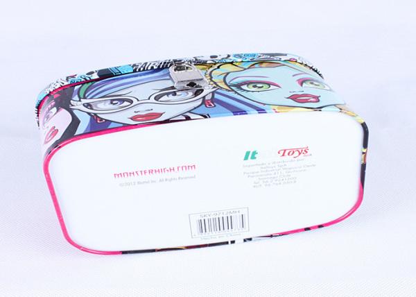 Fancy Printing Money Saving Box , Hinged Lid Hand Coin Piggy Bank Tin