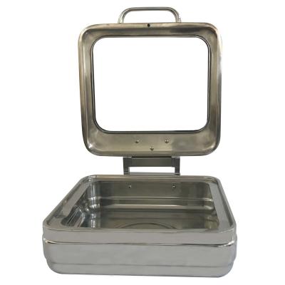Mirror Finish Square Shape Banquet Chafing Dishes With Big Glass Lid For Hotel Supplies