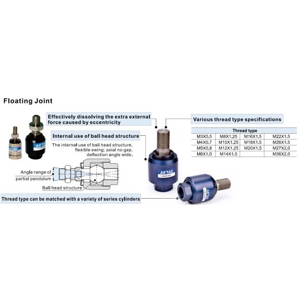 AIRTAC joint flottant en alliage d'acier F-M3X050F F-M4X070F F-M5X080F F-M6X100F F-M8X125F F-M10X125F F-M12X125F F-M14X150F F-M16X150F F-M18X150F F-M20X150F F-M22X150F F-M26X150F F-M27X200F F-M36X200F