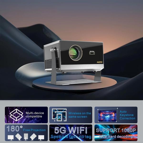 H1 Dark Gray Full HD Smart Projector Dust Free Full Sealed Auto Focus Android Home Projector