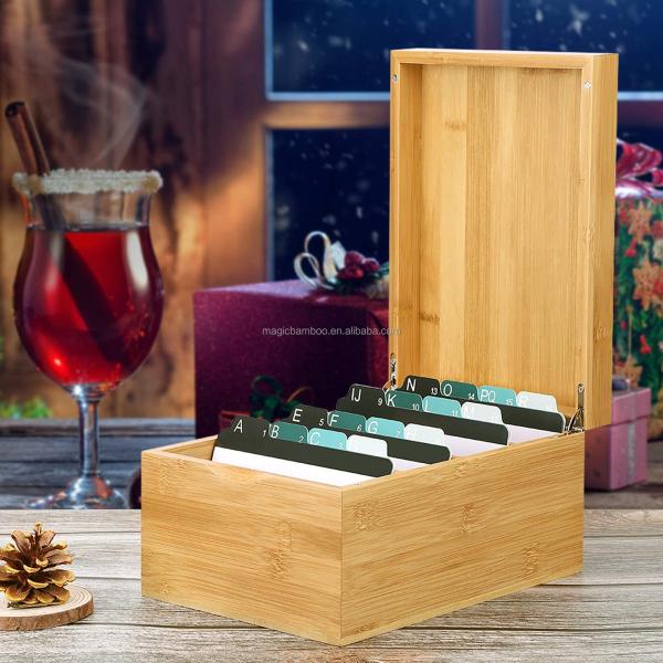 Professional Bamboo Desktop Business Card Holder With Index Cards GLOSSY Load ≤5kg