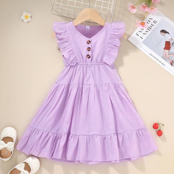 Summer Children'S Clothing Dress Children'S Solid Color Suspender Pleated Dress