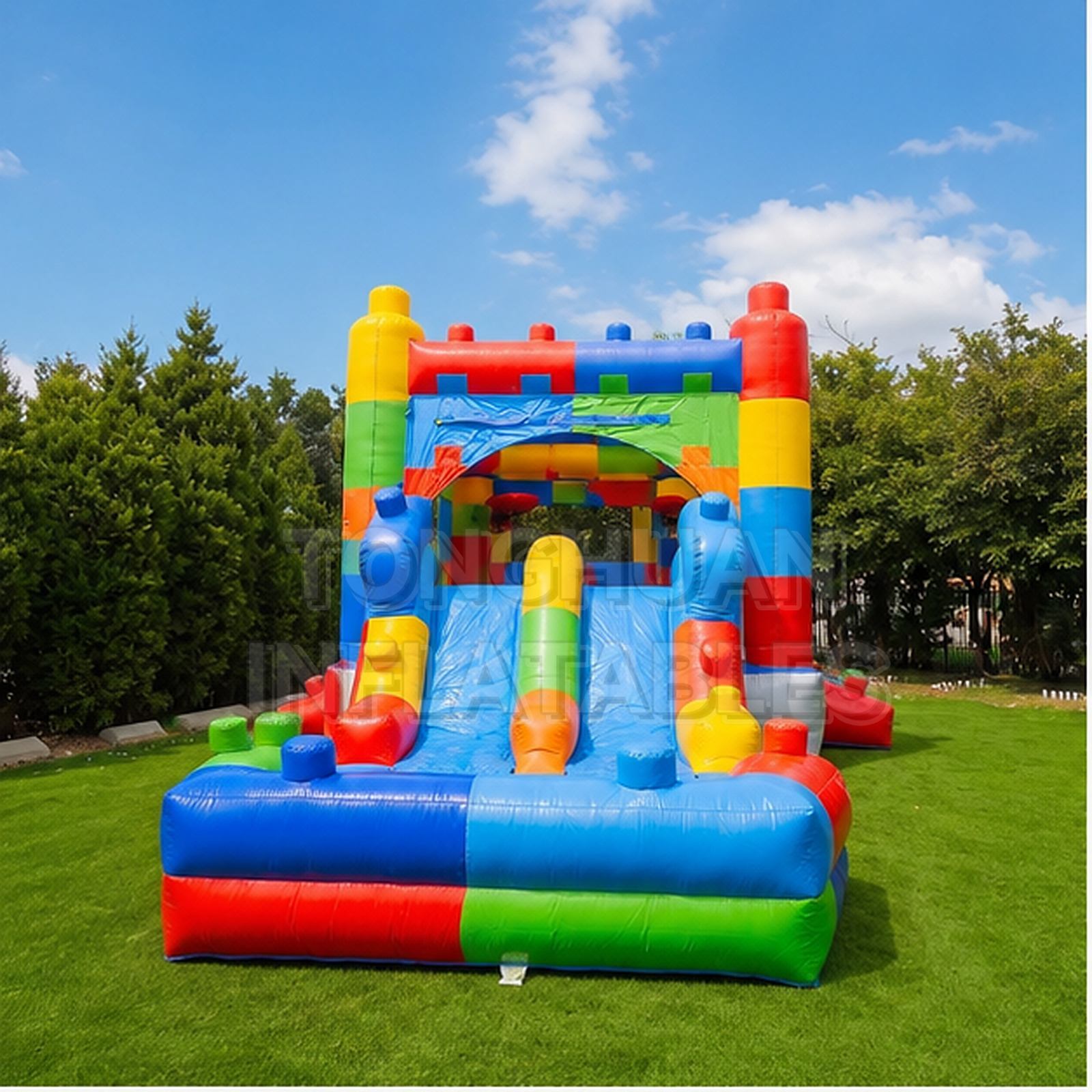 Building Block Theme Inflatable Water Slide Combo for Kids Summer Parties Parks and Commercial Rental Events
