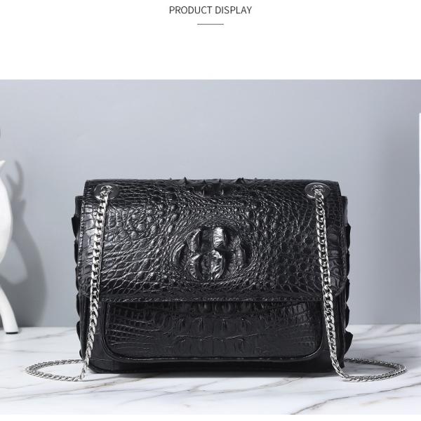Exotic Genuine Crocodile Skin Silver Chain Lady Purse Real True Alligator Leather Women Purse Female Single Shoulder Bag