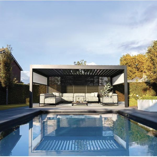 Hot Selling Aluminum Pavilion Easy Assembly Wind Resistant Features Electric Adjustable Pergola for Residential Commercial