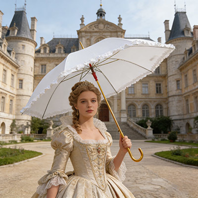Lady's Vintage Elegant White Lace Parasol Umbrellas Victorian Style Umbrella