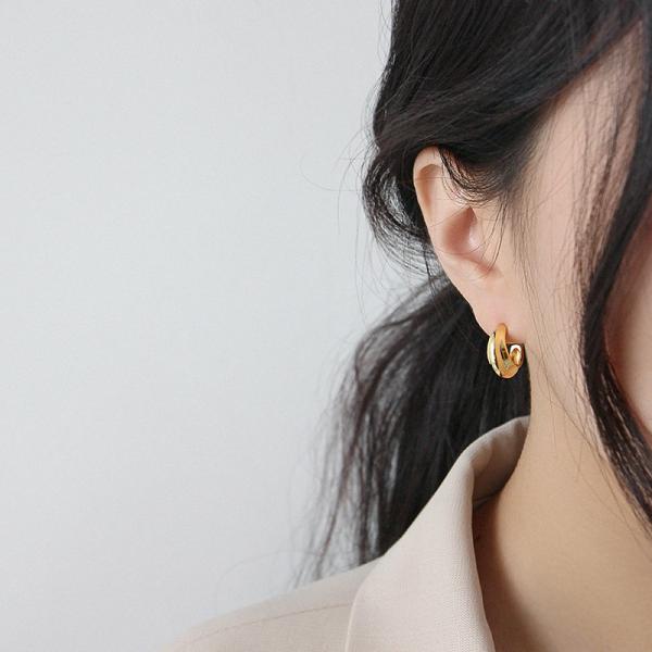 Lanciashow 925 Solid Silver Gold Plated Jewelry Hoop Earrings Simple Concavo Convex Shape