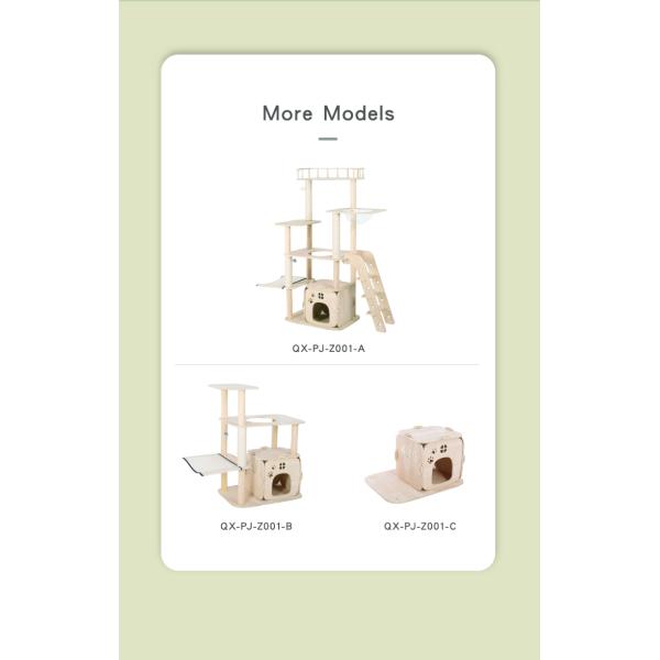 Commercial E-commerce Stores Cat Tree Wood Sisal Multilayer Cat Scratch Tree with Cat Bed