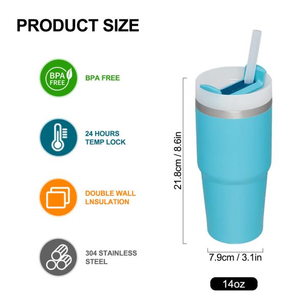 Thermal Insulation 14oz Kids Cup with Straw Bpa Free Double Wall Stainless Steel Tumbler