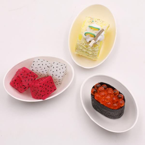Oval biodegradable egg shape sugarcane fruit dish disposable bagasse paper fish tray