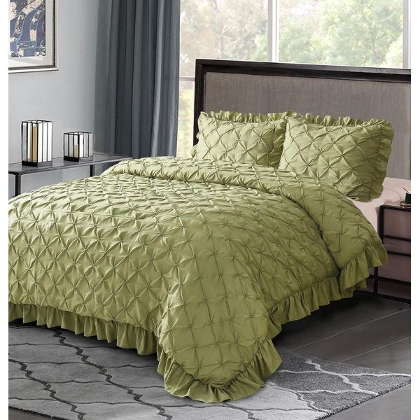 Comforter set with ruffled trim - 85gsm microfiber solid,  filled with 200gsm poly, with invisible quilting technique