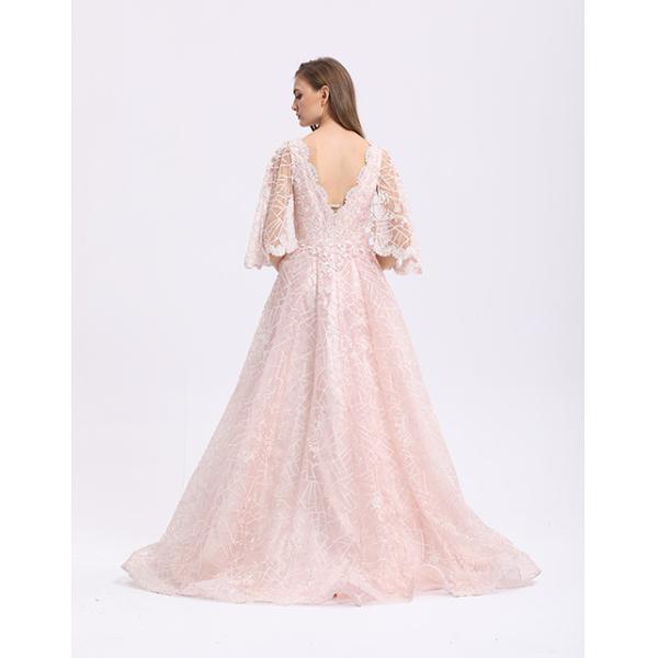 Pink Elegant A - Line Half Sleeve Evening Dresses With Detachable Train