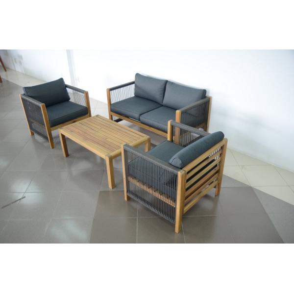 Outdoor Furniture Set with Wooden Lounge Chairs and PE Rattan Weave W71 x D66 x H64cm