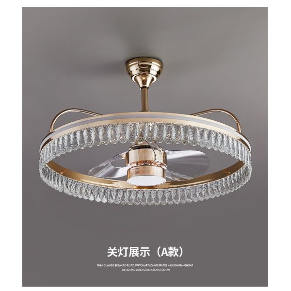 Modern Luxury Crystal Fan Lamp for Bedroom 2026 Trending Invisible Ceiling Fan LED DC Integrated Electric Wind Shaking Head