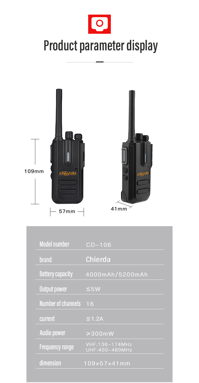 Chierda CD-106 Special Subaudio Frequency Hopping Strong Penetration Anti-magnetic Horn Anti-interference Walkie Talkie Two Way Radio