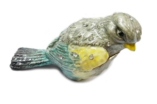 Bird jeweled trinket box enamel rhinestone bird jewelry box container bird figurine