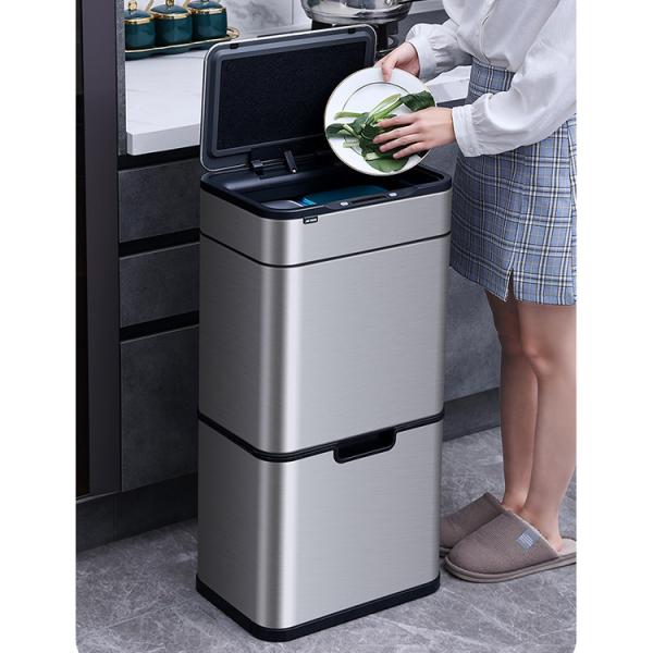Automatic Dual Recycling Waste Bin Garbage Container Living Room Metal Trash Can Sensor Bin With Removable Inner
