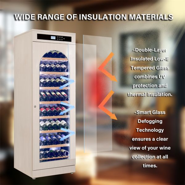Freestanding Wood Wine Cooler with Digital Control Panel and Arched Glass Door