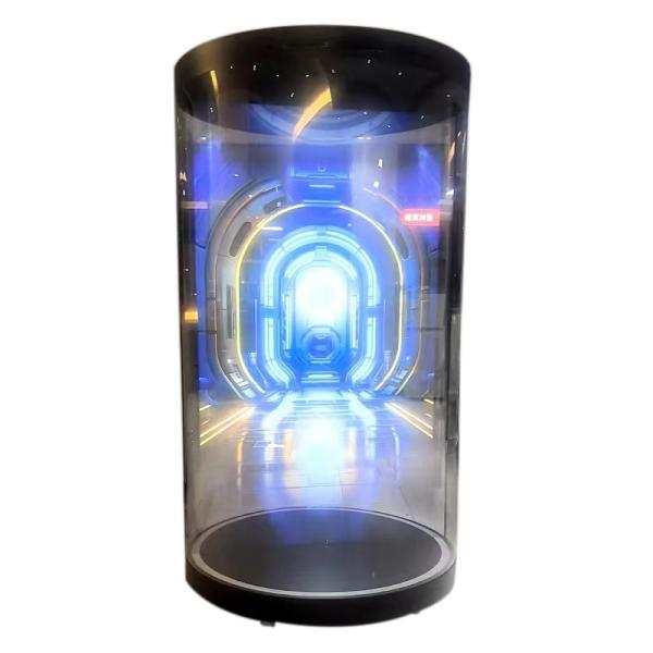 Pantalla de caja holográfica circular de 75 pulgadas Holotube 3D con pantalla LCD transparente