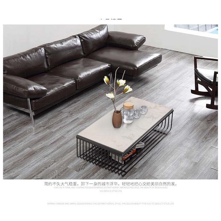 EUROPEAN Design Style Metal Living Room Table with Convertible Feature and Marble Top