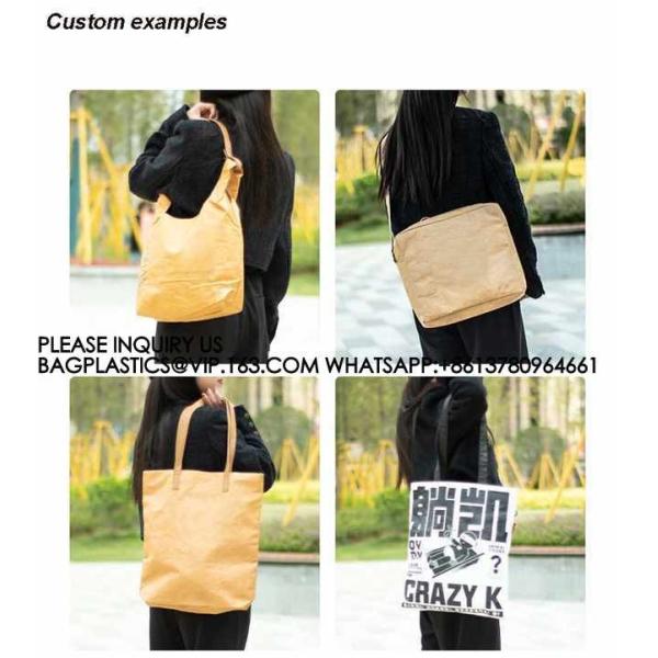 Untearable Washable Promotional Recycled Custom Logo Printed Waterproof Washable Coated Tyvek Kraft Paper Tote Bag