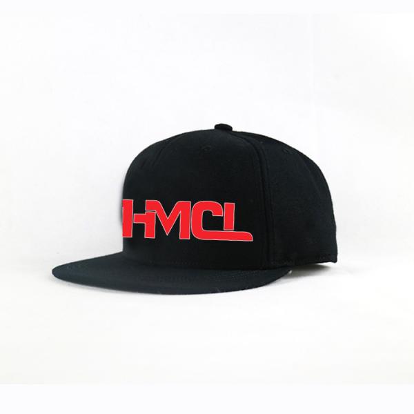Logotipo liso da letra do bordado dos chapéus 3D do Snapback da borda do preto plástico da curvatura