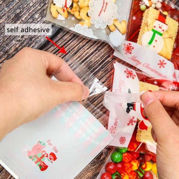 PE SELF ADHESIVE CLEAR CHRISTMAS CELLOPHANE TREAT BAGS FOR PACKAGING CANDY OR COOKIE