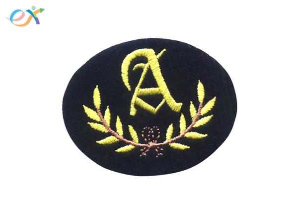 Black Embroidered Army Patches , Custom Made Embroidered Patches With Gold Thread Letter