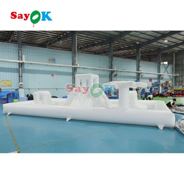 Customized Fashionable Mini White Splash Pad Water Park Inflatable Obstacle Course Playground Castle Slide Combo