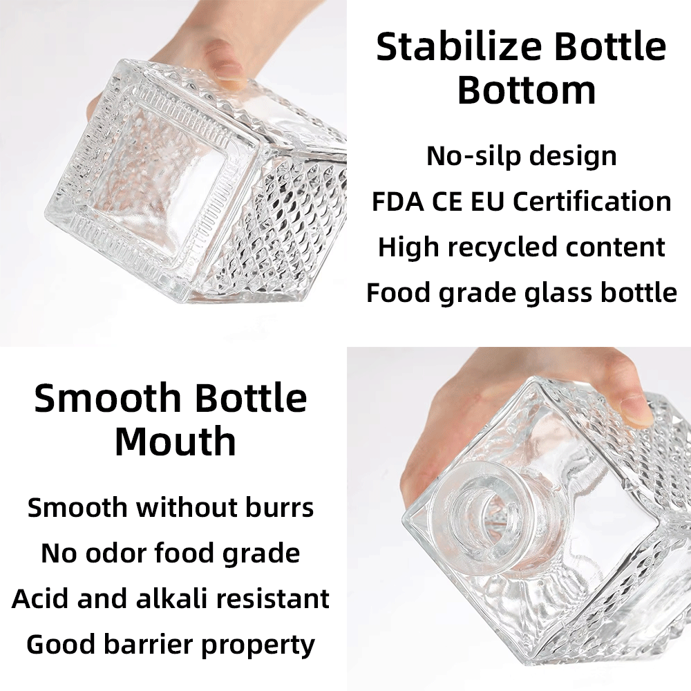 750ml Diamond Pattern Glass Liquor Bottle For Whiskey Vodka Spirits Packaging