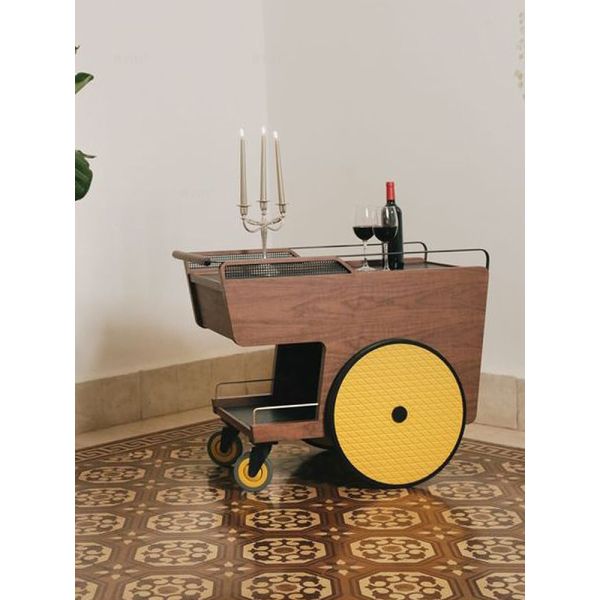 Wood Commercial Furniture Customized Iron and Wood Trolley Metal Cart with Wheels Suitable Hotels Bars