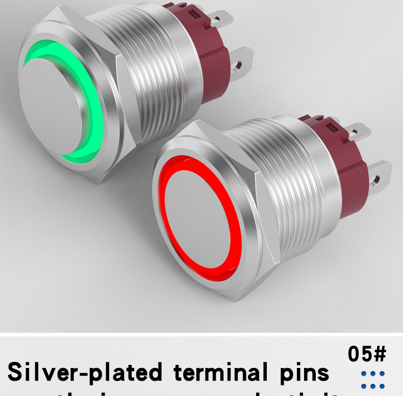 15A High Current Short Style IP65 Alumina Push Button Switch 19mm Self-Locking with LED 1NO 4-Pins with Wire