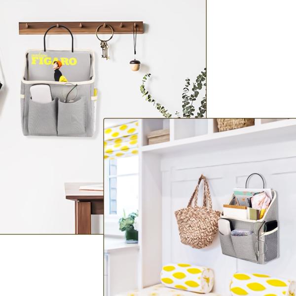 2 PACK WALL HANGING BAG ORGANIZER BASKET WITH POCKETS FOR BATHROOM BEDROOM KITCHEN DORM ROOM ESSENTIALS RV STORAGE AND