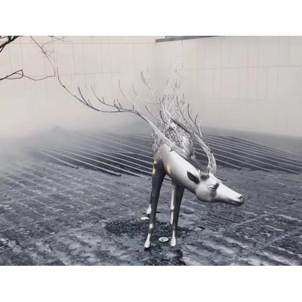 Life Size Metal Deer Garden Statues Abstract Stainless Steel Polished