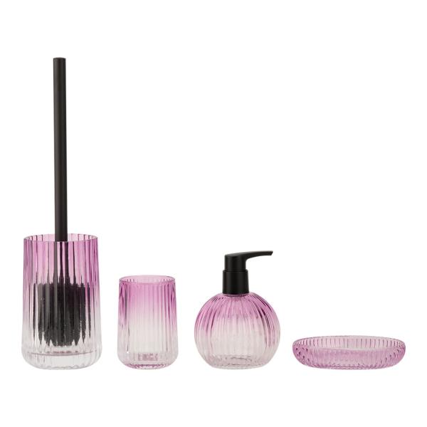 Glass Bathroom Accessories Round Shape With Ribbed Vertical Stripe Hand Soap Bottle Bath Soap Dispenser